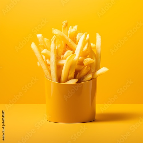 a yellow cup full of french fries