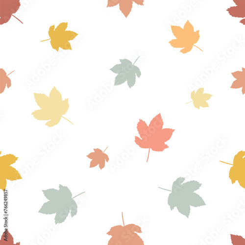 Cute Colorful Autumn Leaves Texture Design. Printable and Repeatable Seamless pattern for wallpaper  Wrapping Paper and Fabric Textile Prints. Autumn silhouette leaves texture on white background.