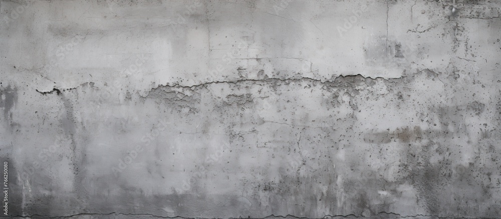 Fototapeta premium A detailed shot of a weathered gray concrete wall with peeling paint, showcasing a monochrome pattern resembling a composite material