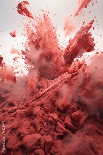Red dusty piles floating in the air