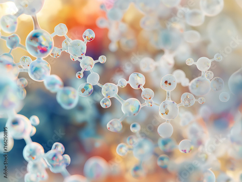 3D illustration of carbohydrate molecules with translucent spherical structures interconnected.