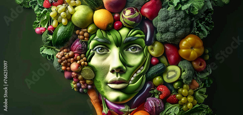  portrait of a woman made of fruits and vegetables,