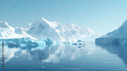 Modern 3D rendered winter scene with stylized icebergs and crisp