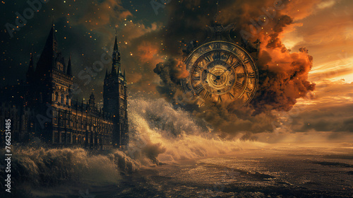 Apocalyptic Gothic Castle Engulfed by Ocean Waves