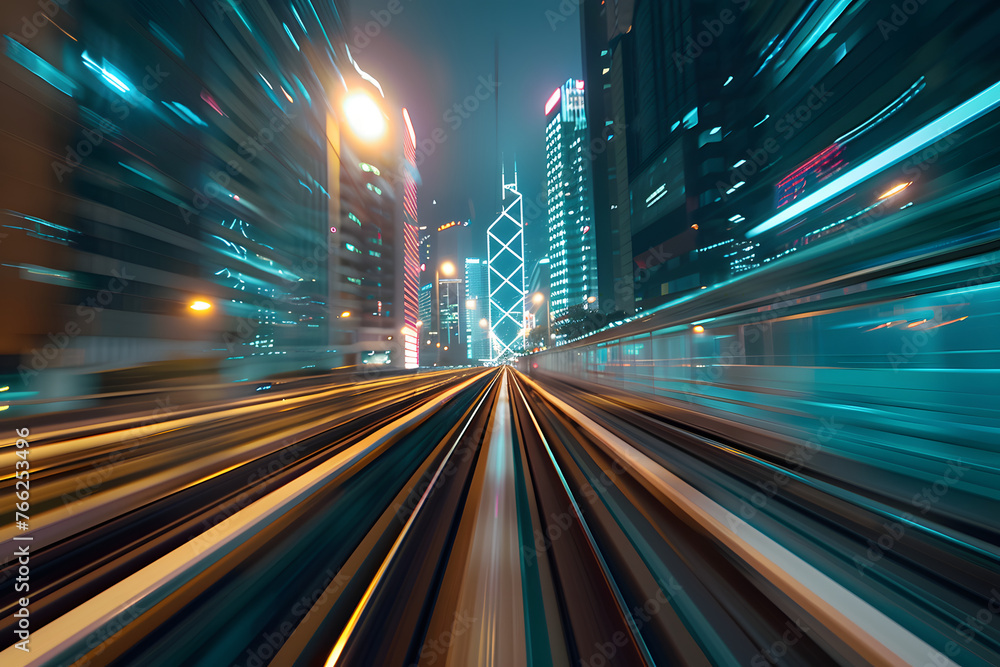Blurred motion of city lights at night, depicting high-speed urban travel Blurred motion of city lights at night, depicting high-speed urban travel