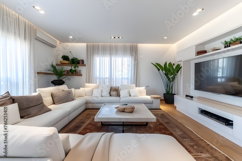 Stylish Comfort White Sofa and TV Unit Offering Luxury 