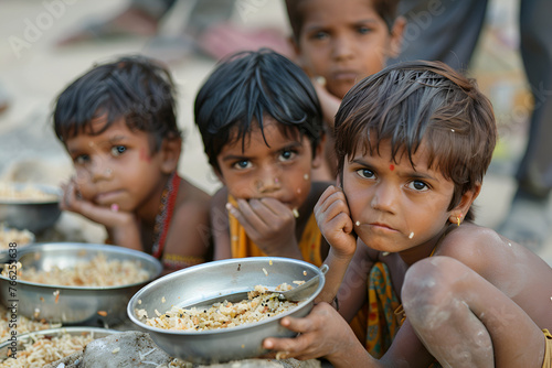 Poor kids in indian asking for food photo