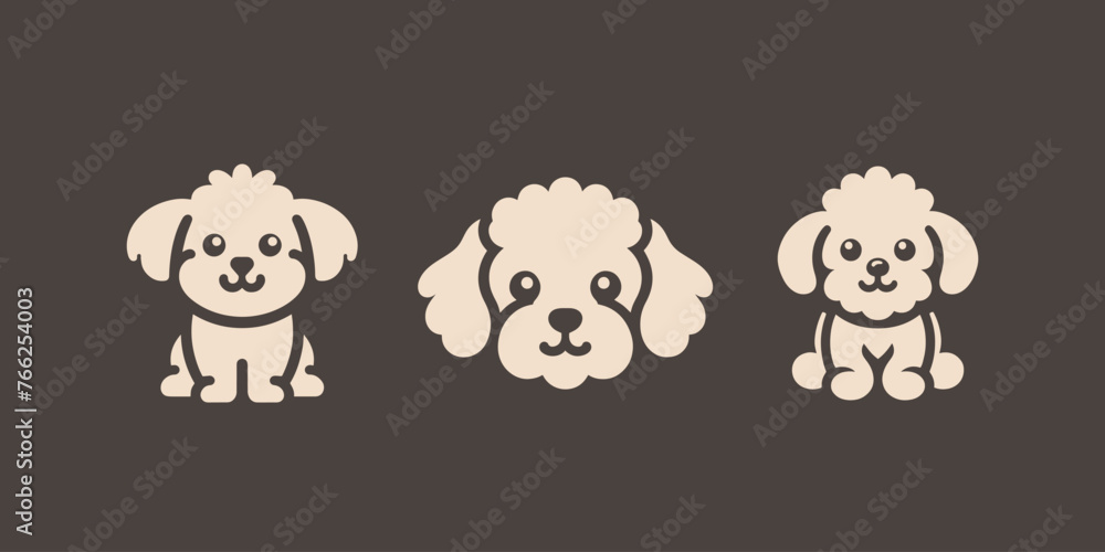 Cute Maltipoo dog. Icons, logo, set.