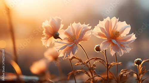flowering flowers in the field at sunrise