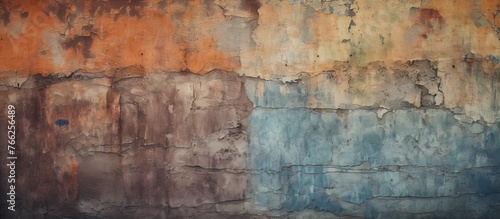 A closeup photo of a brown brick wall with peeling paint. The texture and pattern create a unique art piece, perfect for natural landscape or flooring inspiration © 2rogan