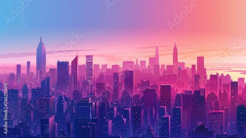 Abstract colorful city landscape, vector art geometric shapes and vibrant colors