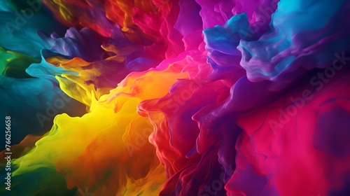 Abstract background of acrylic paints in blue, red, yellow and purple colors
