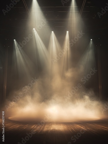 Smoky beige Light Shapes in the Dark,on the empty stage 
