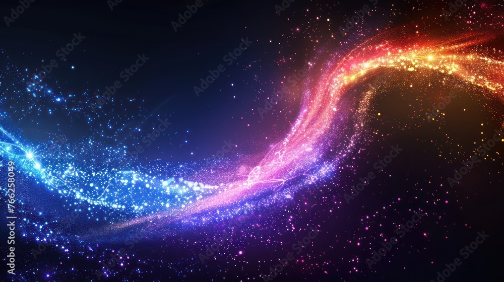 A Color full rainbow color of Glitter Light circle trail Sparkling star dust trail spiral particle effect on white background