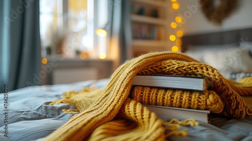 Stack of Books on Bed