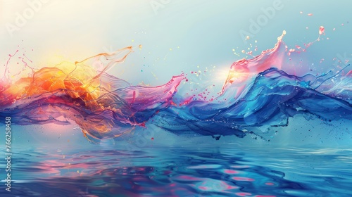 A Colorful of Nostalgic feeling, house music, sound waves water blue white background photo