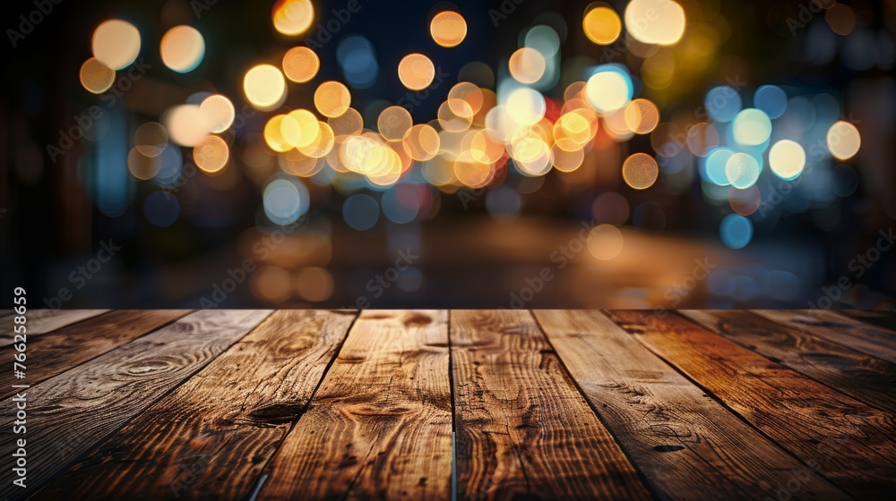 Wooden Table With Blurry Lights Wooden Table With Blurry Lights