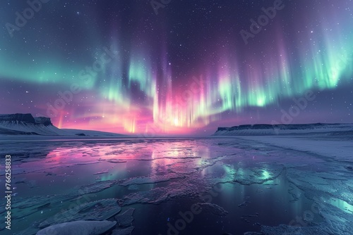Colorful and realistic Northern Lights dancing in the sky photo