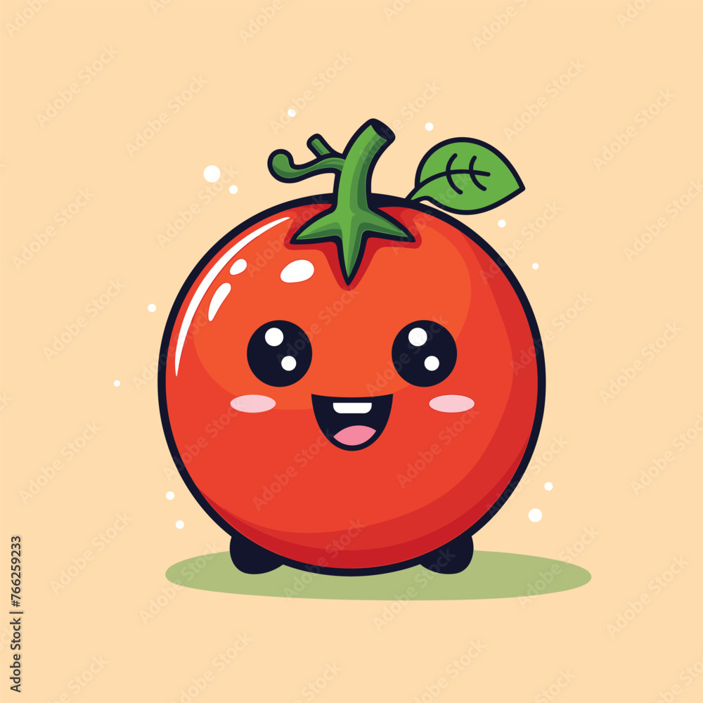 A charming red tomato character with a beaming smile A charming red tomato character with a beaming smile