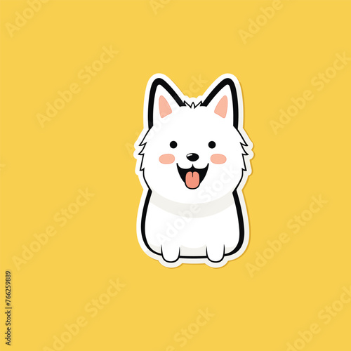 Cartoon illustration of a white fluffy dog sitting with a halo