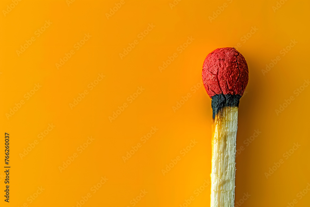 Match head with colored gray background on yellow color. Concept: Fire danger, Idea and inspiration, fire safety. Match head with colored gray background on yellow color. Concept: Fire danger, Idea and inspiration, fire safety.