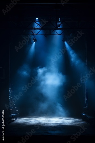 Smoky blue pink purple Light Shapes in the Dark,on the empty stage © Celina