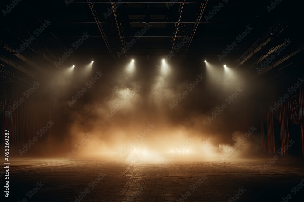 Smoky brown Light Shapes in the Dark,on the empty stage 