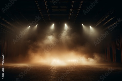 Smoky brown Light Shapes in the Dark on the empty stage 