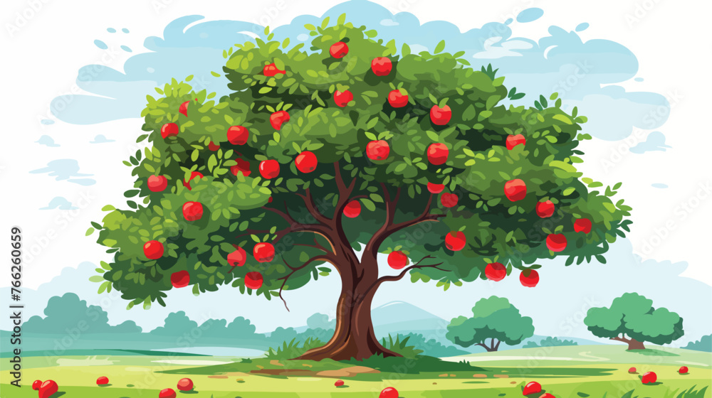 Apple Tree in Nature Scenery Flat vector isolated on