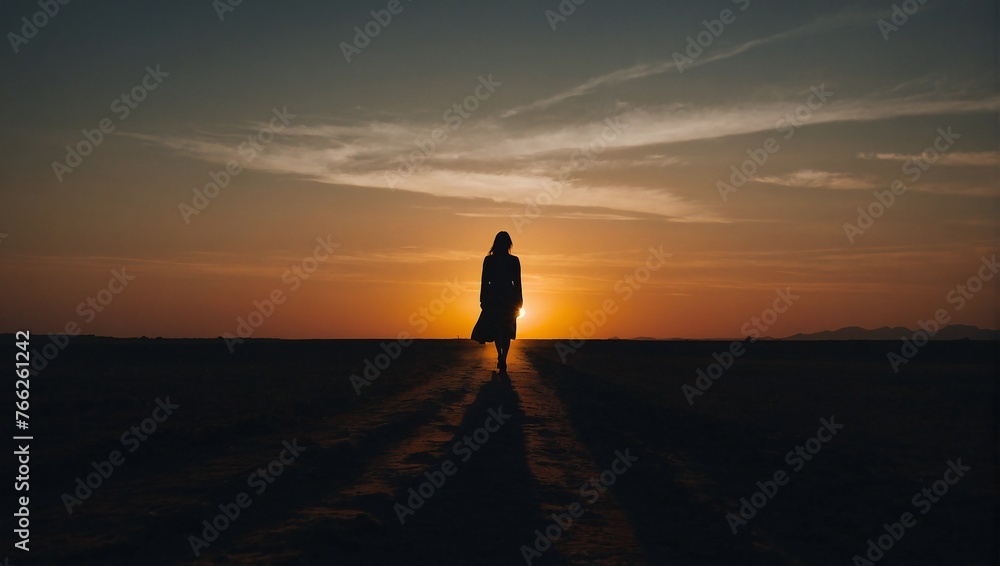 A Minimalist Portrait of a Woman against the Sunset, Ai generated 