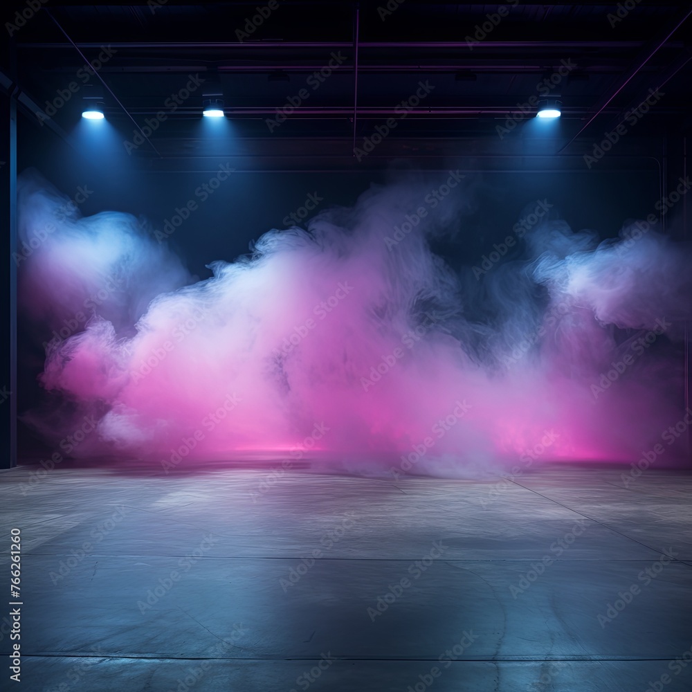 Smoky cyan pink purple Light Shapes in the Dark,on the empty stage 