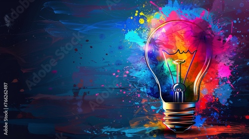 Colorful Light Bulb Against Dark Background