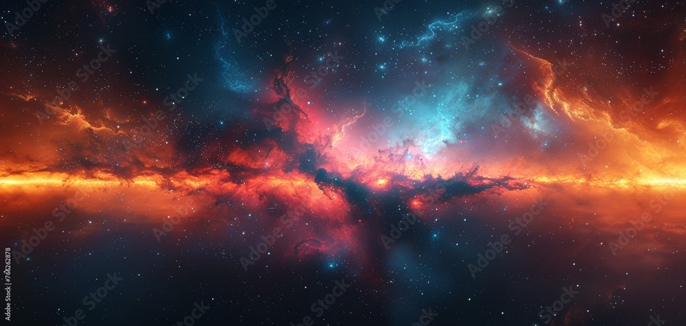 Beautiful Space Background featuring multicolored Gas clouds, Nebula and stars. Cosmic wallpaper.