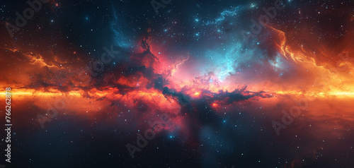 Beautiful Space Background featuring multicolored Gas clouds, Nebula and stars. Cosmic wallpaper.