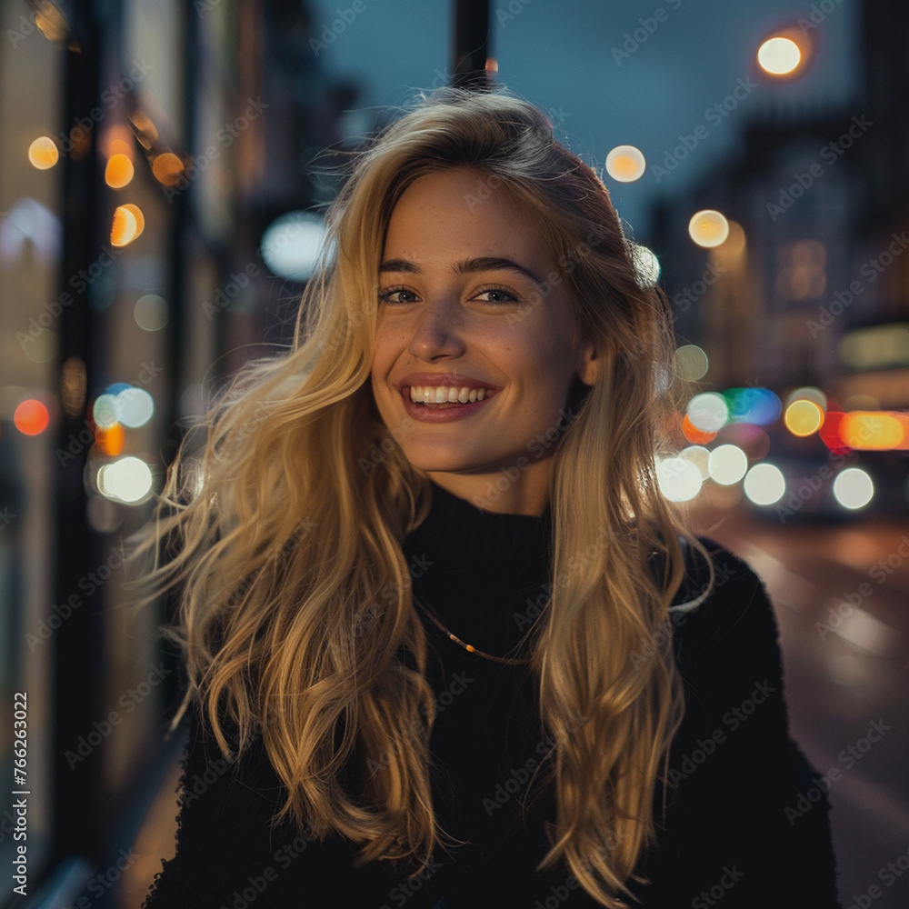 Portrait of young beautiful blonde woman model on the street of London Portrait of young beautiful blonde woman model on the street of London