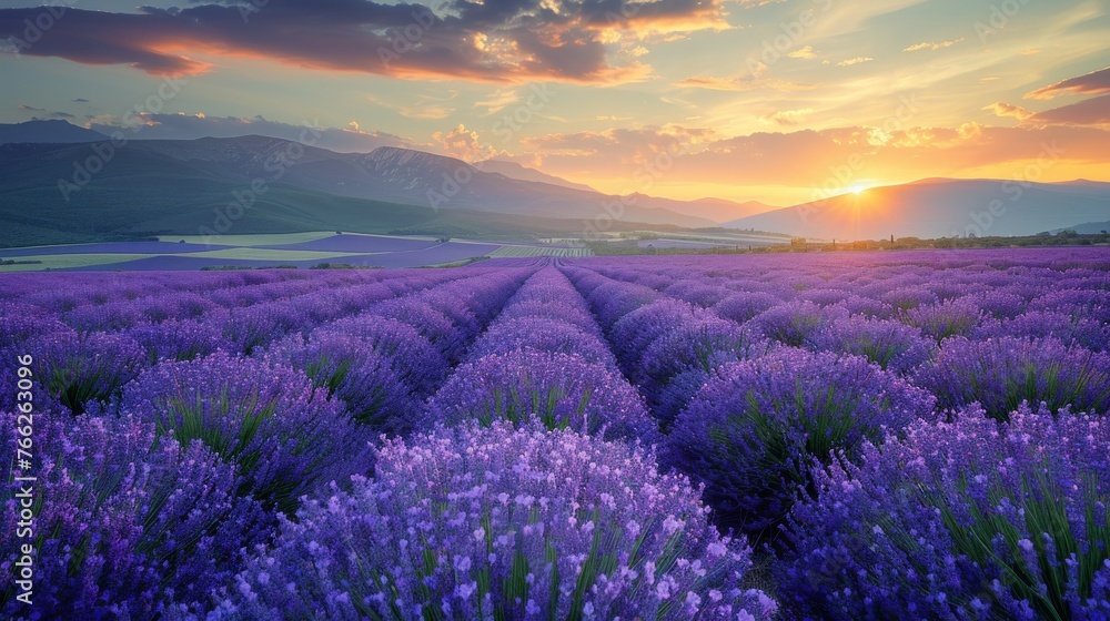 Lavender Field With Sun