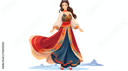 Beautiful young woman posing in traditional Mongolian