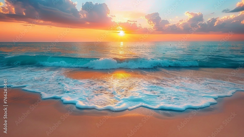 Sun Setting Over Ocean Waves