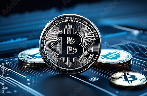 Bitcoin crypto coin money digital background. Generative AI