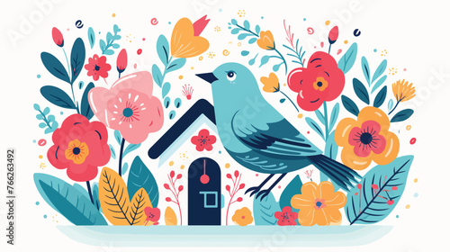 Bird floral House Flat vector isolated on white background