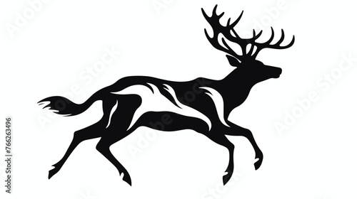 Blackwhite silhouette. Drawing of a running deer © Megan