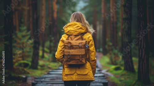 Hiker Walking in Forest