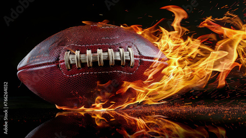 Football Engulfed in Flames on Black Background