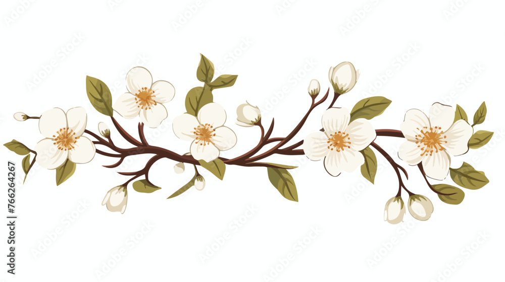 Branch with flowers illustration. Doodle style. Desig