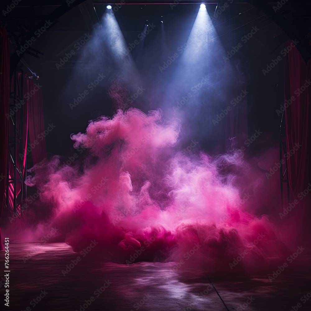 Smoky magenta pink purple Light Shapes in the Dark,on the empty stage