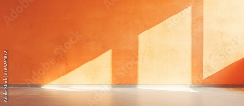 Orange wall contrasting with white floor showcasing a simple white chair in a minimalist setting