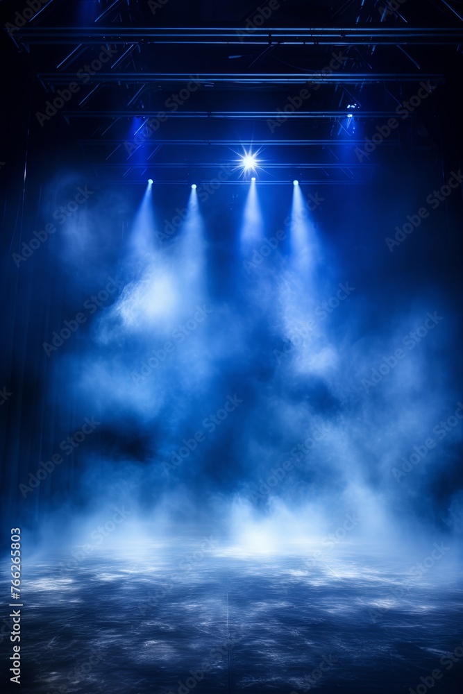 Smoky navy blue Light Shapes in the Dark,on the empty stage