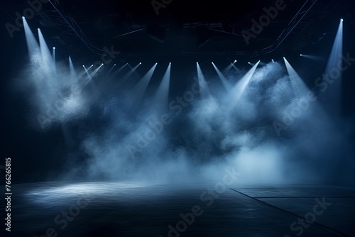Smoky navy blue Light Shapes in the Dark on the empty stage