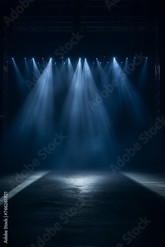 Smoky navy blue Light Shapes in the Dark,on the empty stage