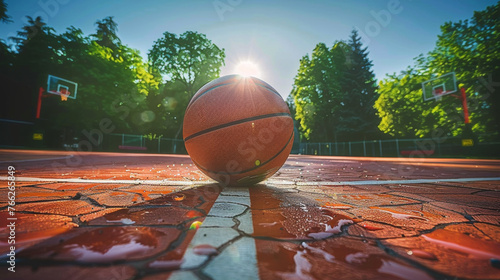 Basketball Resting on Ground in Park